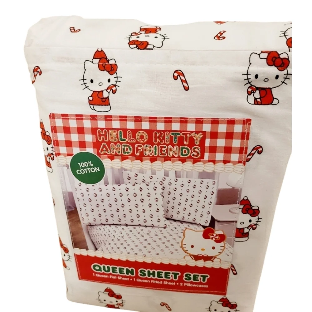 Hello Kitty Christmas Candy Cane Novelty Queen Sized Sheets New with Tags Sanrio
